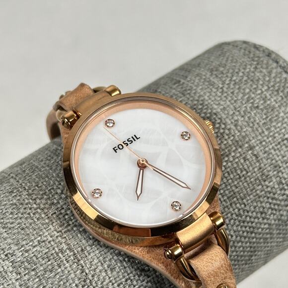 Fossil Watch Womens 32mm Rose Gold Tone Floral MOP Dial Georgia New Battery - Picture 1 of 12